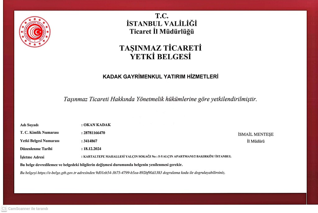 T.C. İstanbul Valiliği · Taşınmaz Ticareti Yetki Belgesi