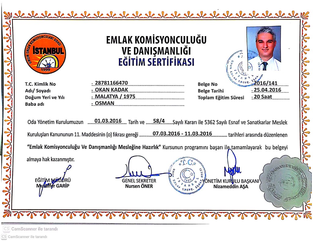 Emlak Komisyonculuğu ve Danışmanlığı Eğitim Sertifikası
